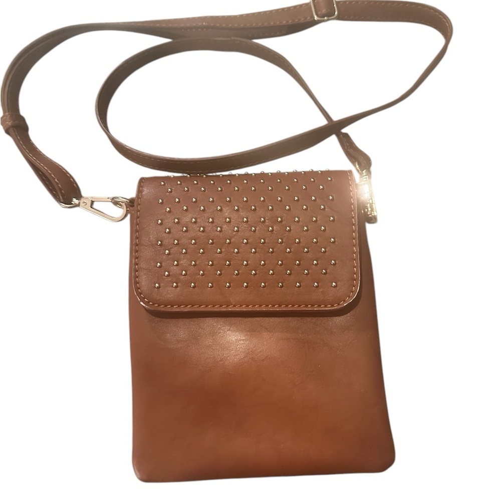 Melie Bianco Studded Vegan Leather Crossbody Bag purse tan brown